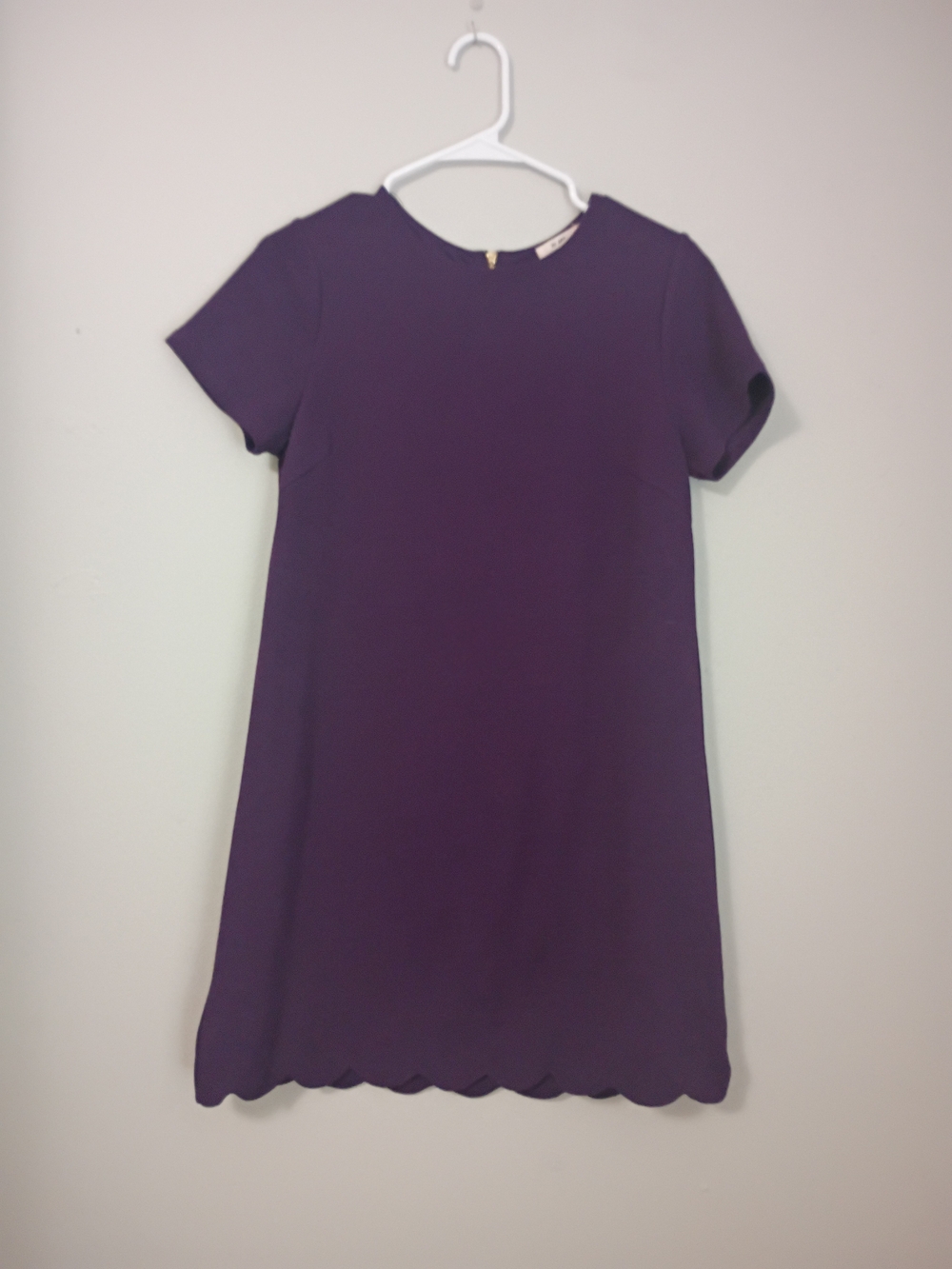 miami Deep Purple Short-Sleeve Scallop-Hem Shift Dress
